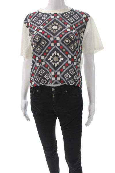 Weekend Max Mara Womens Cropped Black Cotton Geometric Crew Neck T-Shirt Size S