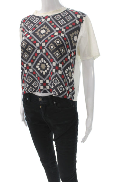 Weekend Max Mara Womens Cropped Black Cotton Geometric Crew Neck T-Shirt Size S