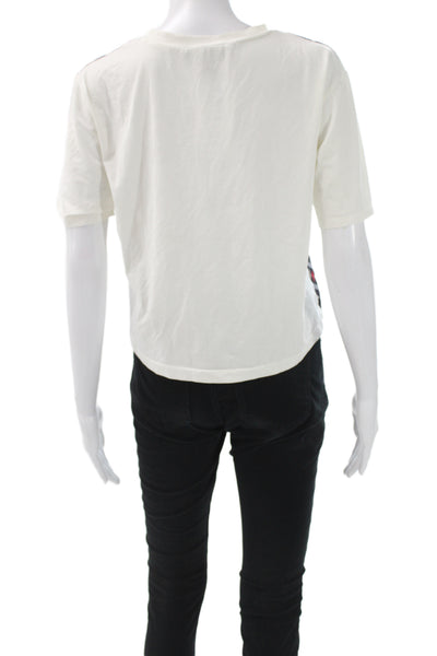Weekend Max Mara Womens Cropped Black Cotton Geometric Crew Neck T-Shirt Size S