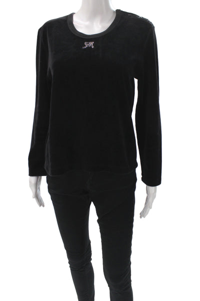 Sonia Rykiel Womens Basic T-Shirt Velour Black Long Sleeve Size S