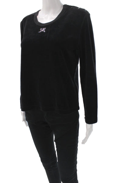 Sonia Rykiel Womens Basic T-Shirt Velour Black Long Sleeve Size S