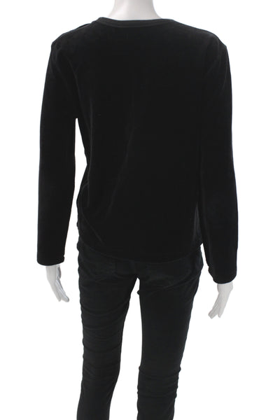 Sonia Rykiel Womens Basic T-Shirt Velour Black Long Sleeve Size S