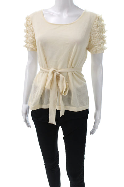 Wolford Women Basic Cotton Scoop Neck Short Sleeve Blouse Ivory Size S