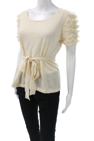 Wolford Women Basic Cotton Scoop Neck Short Sleeve Blouse Ivory Size S