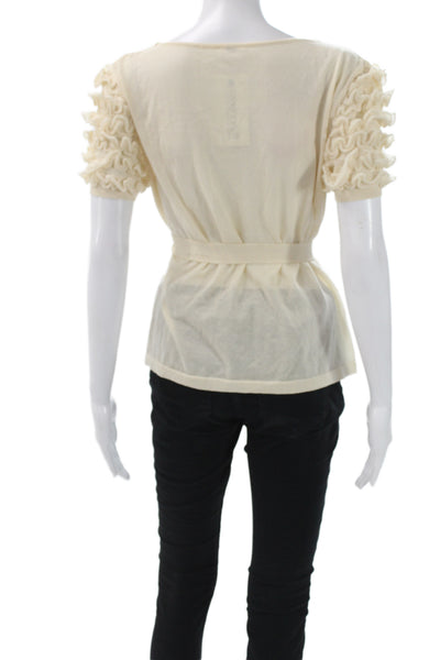 Wolford Women Basic Cotton Scoop Neck Short Sleeve Blouse Ivory Size S