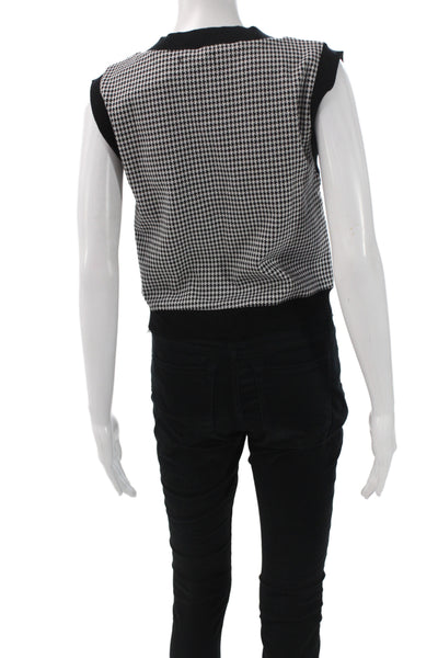 Mila Women Houndstooth Sweater Vest Black V-Neck Sleeveless Size S