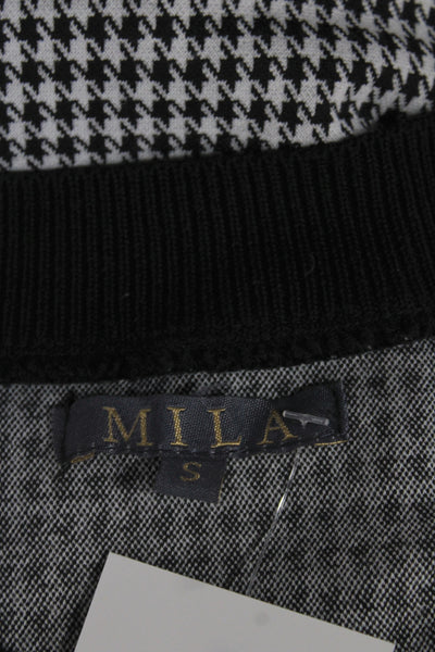 Mila Women Houndstooth Sweater Vest Black V-Neck Sleeveless Size S