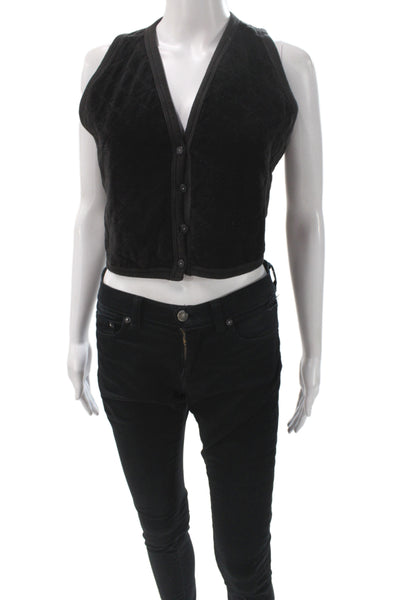 Sonia Rykiel Women Black Quilted Heart Argyle Sleeveless Button Vest Size M