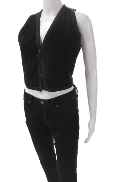 Sonia Rykiel Women Black Quilted Heart Argyle Sleeveless Button Vest Size M