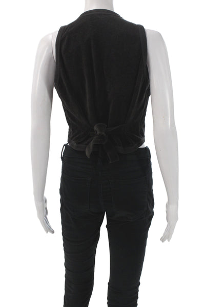 Sonia Rykiel Women Black Quilted Heart Argyle Sleeveless Button Vest Size M