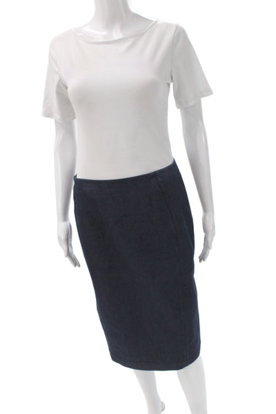 Lafayette 148 NY Women Straight Pencil Skirt Blue Knee Cotton Blend Size 8