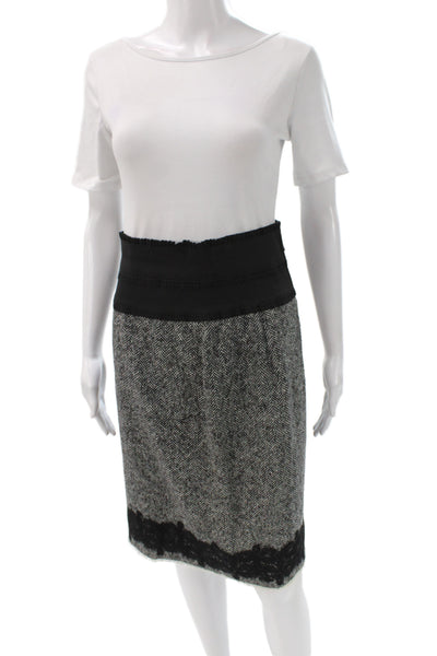 Marccain Womens Black Tweed Herringbone Straight Pencil Skirt Zip Size 10