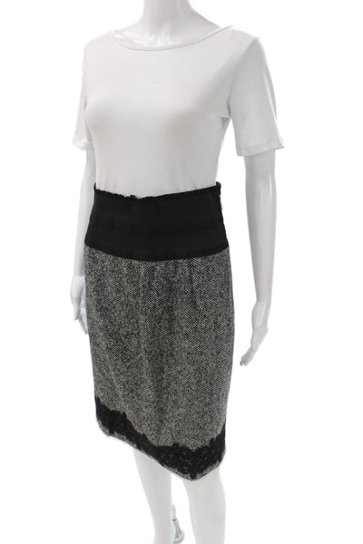 Marccain Womens Black Tweed Herringbone Straight Pencil Skirt Zip Size 10