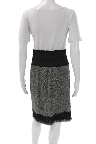Marccain Womens Black Tweed Herringbone Straight Pencil Skirt Zip Size 10