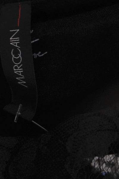 Marccain Women Basic Lace Scoop Neck Wool T-Shirt Short Sleeve Black Size 8
