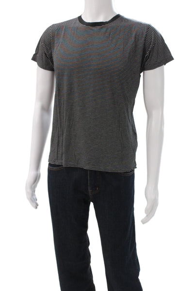 Saint Laurent Mens Black Striped Basic Crew Neck Cotton T-Shirt Size M