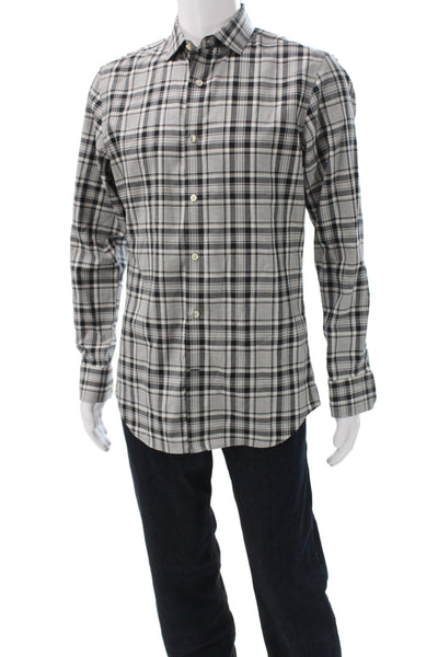 Banana Republic Mens Plaid Long Sleeve Collared Button-Down Shirt Gray Size M