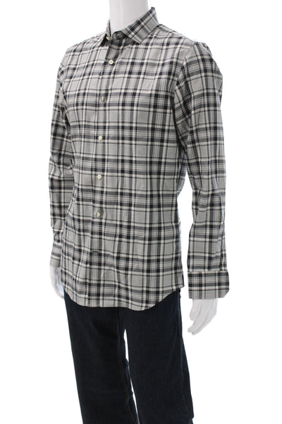 Banana Republic Mens Plaid Long Sleeve Collared Button-Down Shirt Gray Size M