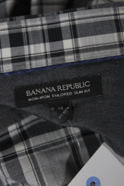 Banana Republic Mens Plaid Long Sleeve Collared Button-Down Shirt Gray Size M