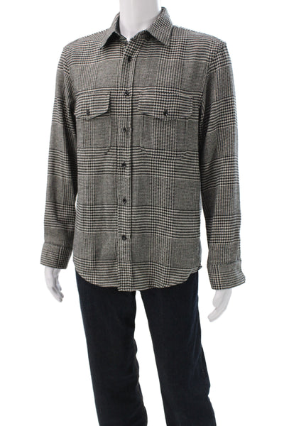 Banana Republic Mens Houndstooth Long Sleeve Button-Down Shirt Black Size M
