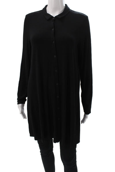 Eileen Fisher Women Tunic Button-Up Collared Long Sleeve Black Viscose Size L