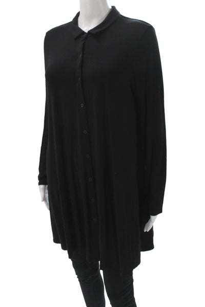 Eileen Fisher Women Tunic Button-Up Collared Long Sleeve Black Viscose Size L