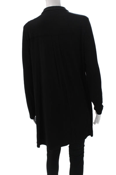 Eileen Fisher Women Tunic Button-Up Collared Long Sleeve Black Viscose Size L