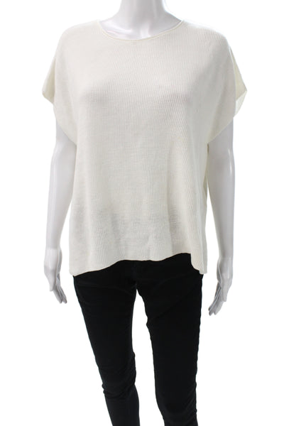 Eileen Fisher Women Ivory Sleeveless Pullover Round Neck Organic Linen Size L