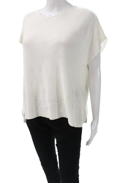 Eileen Fisher Women Ivory Sleeveless Pullover Round Neck Organic Linen Size L