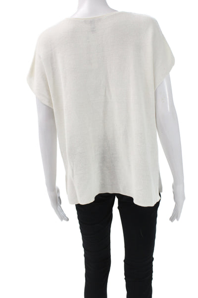 Eileen Fisher Women Ivory Sleeveless Pullover Round Neck Organic Linen Size L