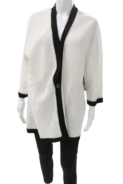 Nic + Zoe Women V-Neck Cardigan White 3/4 Sleeve Cotton Blend Size 1X