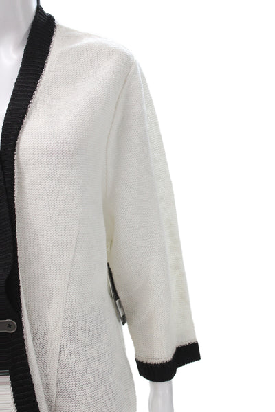 Nic + Zoe Women V-Neck Cardigan White 3/4 Sleeve Cotton Blend Size 1X