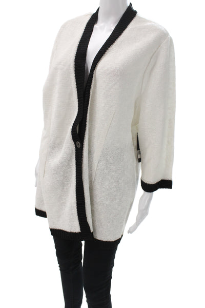Nic + Zoe Women V-Neck Cardigan White 3/4 Sleeve Cotton Blend Size 1X