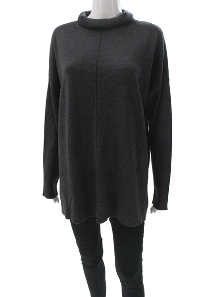 Eileen Fisher Women Pullover Sweater Merino Wool Gray Mock Neck Sleeve Size PL