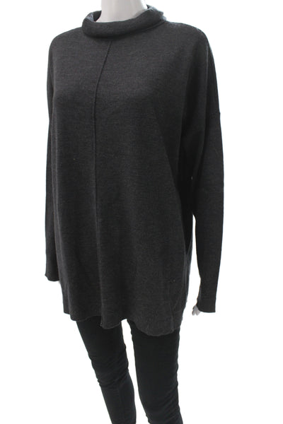 Eileen Fisher Women Pullover Sweater Merino Wool Gray Mock Neck Sleeve Size PL