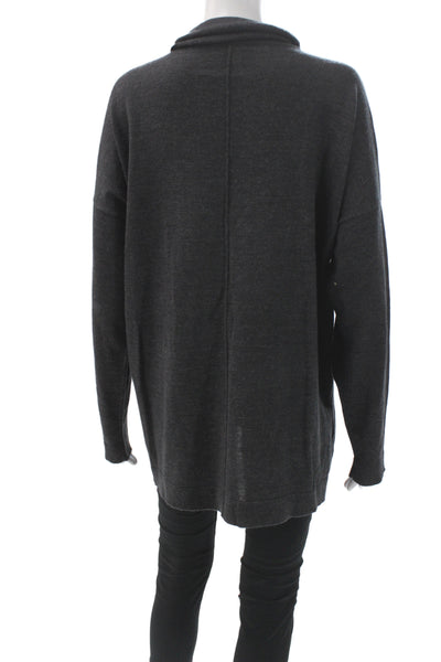 Eileen Fisher Women Pullover Sweater Merino Wool Gray Mock Neck Sleeve Size PL