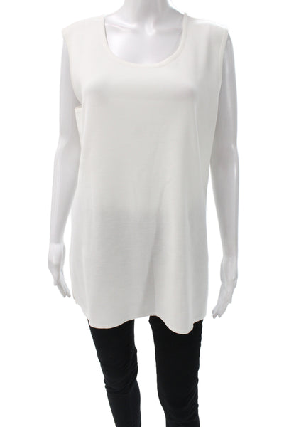 Misook Women Sleeveless Scoop Neck Tunic Tank White Size L