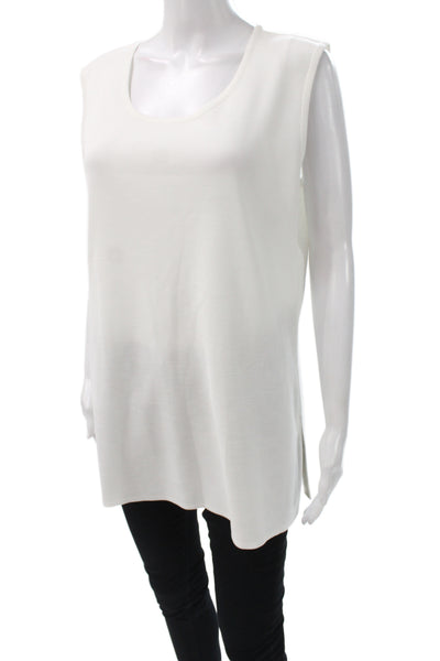 Misook Women Sleeveless Scoop Neck Tunic Tank White Size L