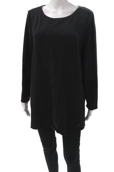 Eileen Fisher Women Black Tunic T-Shirt Long Sleeve Scoop Neck Size XL
