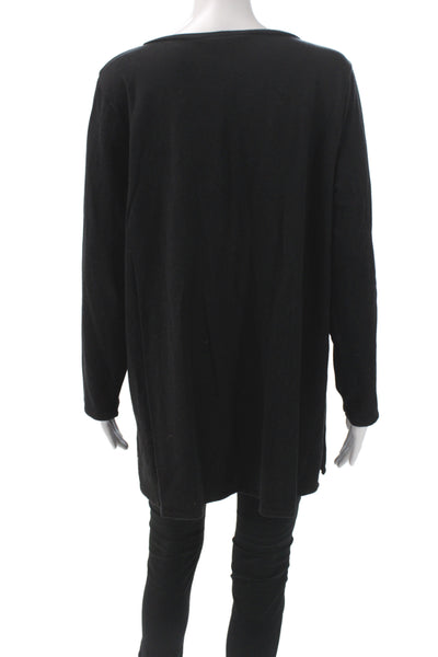 Eileen Fisher Women Black Tunic T-Shirt Long Sleeve Scoop Neck Size XL