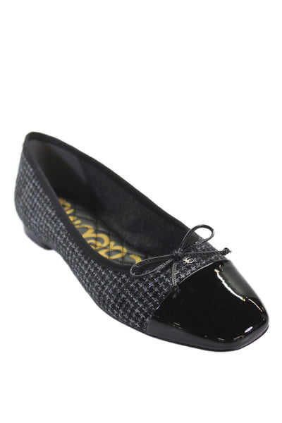 Sam Edelman Womens Tweed Plaid Bow Detail Ballet Flats Shoes Black Size 9M