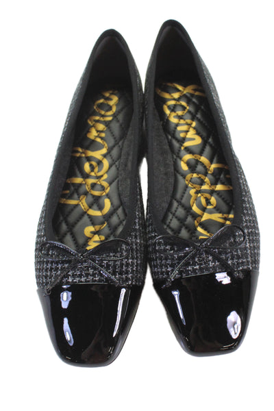 Sam Edelman Womens Tweed Plaid Bow Detail Ballet Flats Shoes Black Size 9M