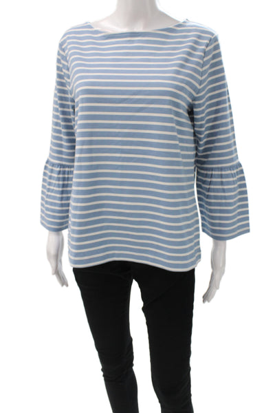 Draper James Women Blue Striped Jersey Blouse Boat Neck 3/4 Sleeve Size M