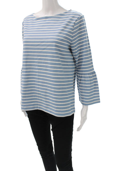 Draper James Women Blue Striped Jersey Blouse Boat Neck 3/4 Sleeve Size M