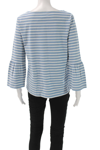 Draper James Women Blue Striped Jersey Blouse Boat Neck 3/4 Sleeve Size M