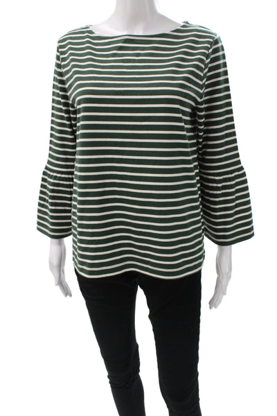 Draper James Women Striped Boat Neck 3/4 Sleeve T-Shirt Green Size M