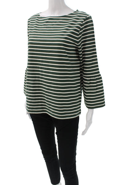 Draper James Women Striped Boat Neck 3/4 Sleeve T-Shirt Green Size M
