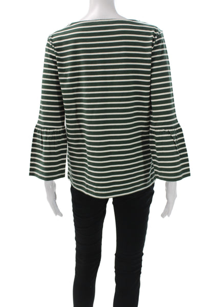 Draper James Women Striped Boat Neck 3/4 Sleeve T-Shirt Green Size M