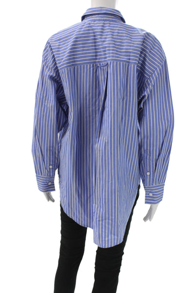 J Crew Women Blue Striped Cotton Collared Tunic Button-Up Long Sleeve Size PM
