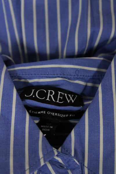 J Crew Women Blue Striped Cotton Collared Tunic Button-Up Long Sleeve Size PM